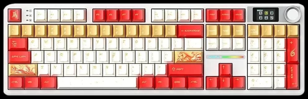 F108PRO MILKY-BROWN + RED + WHITE DYE-SUBLIMATION KEYCAPS keyboard